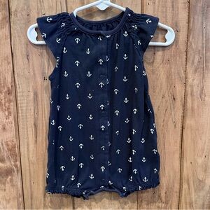 Navy Blue Anchor Print Baby Romper